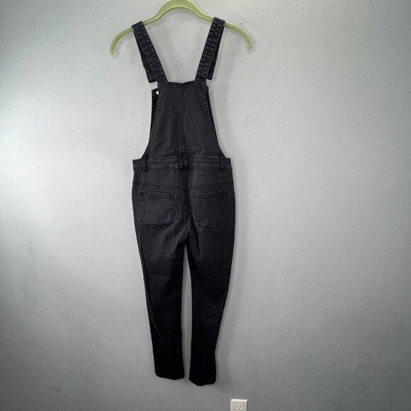 Bebe Girls Overalls Black Denim size XL 16 Distressed Destroyed Stretch Bib - Picture 2 of 5